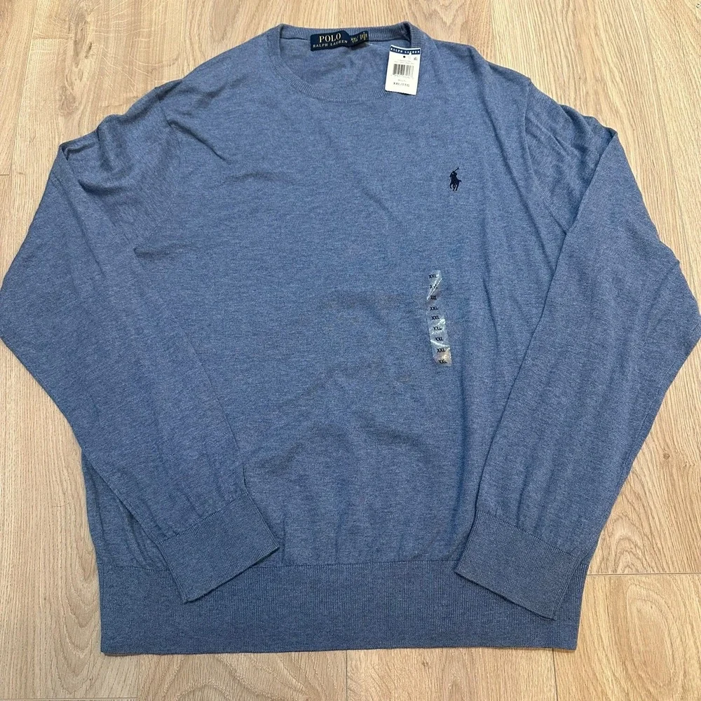 NWT Polo Ralph Lauren LS Cotton/Cashmere Crewneck‎ Sweater - Blue - XXL Preppy